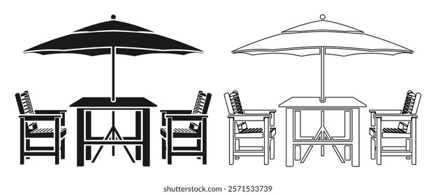 terrace cafe icon or outdoor dinning icon set vector illustration isolated on white background.