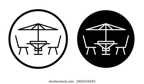 Terrace cafe icon set. rooftop coffee table vector symbol. outdoor garden restaurant table sign in black filled and outlined style.