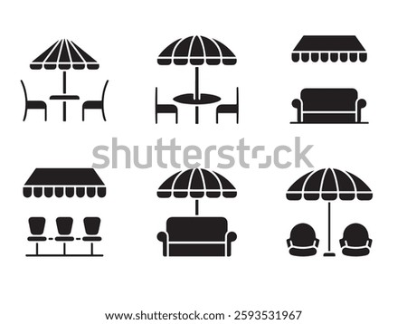 Terrace cafe icon set. Rooftop coffee table symbol for UI designs . Terrace cafe icon vector illustration.