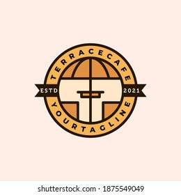 Terrace Cafe Line Art Logo Vector Illustration Design. Restaurant, Cafe, Coffee Shop Logo Badge Template Design. Simple Modern Minimalist Restaurant Logo Concept.