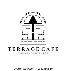 terrace cafe line art logo minimalist vector illustration template design. street food restaurant coffee shop for logo badge concept business