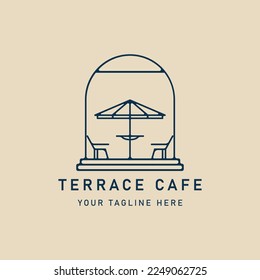 logotipo de arte de línea de café de terraza minimalista con diseño de ilustración vectorial de emblema