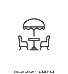 Terrace cafe line icon. linear style sign for mobile concept and web design. Camping table and chairs outline vector icon. Symbol, logo illustration. Pixel perfect vector graphics