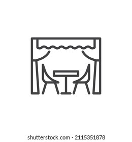 Terrace cafe line icon. linear style sign for mobile concept and web design. Restaurant table and chairs outline vector icon. Symbol, logo illustration. Vector graphics