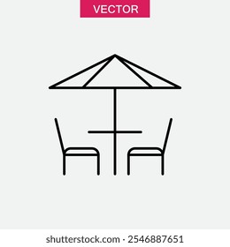 Icono de la línea de la cafetería de la terraza, ilustración lineal plana negra simple para el Web y el App.. eps