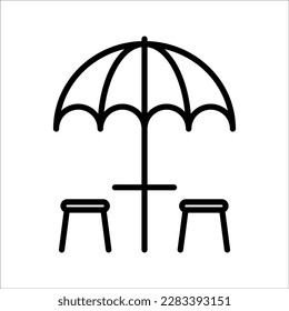 Terrassencafé-Linie Vektorsymbol. Camping-Tisch und Stühle Illustrationszeichen. lineares Stilsymbol für mobiles Konzept und Webdesign. Restaurantlogos. auf weißem Hintergrund