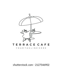 terrace cafe logo line art vector illustration design creative nature minimalist monoline outline linear simple modern