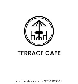 Terrace Cafe Logo Minimalist Vektorgrafik - ein Stuhl und ein Tisch unter Umbrella