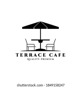 Terrace cafe logo vector line art vintage illustration design, icon symbol cafe