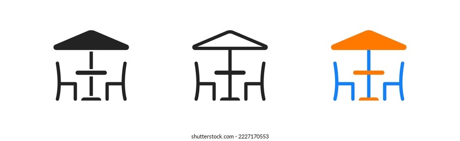 Terrace cafe outline icon on white background. Relax concept. Outdoor restaurant symbol. Simple flat design. Vector illustration. 