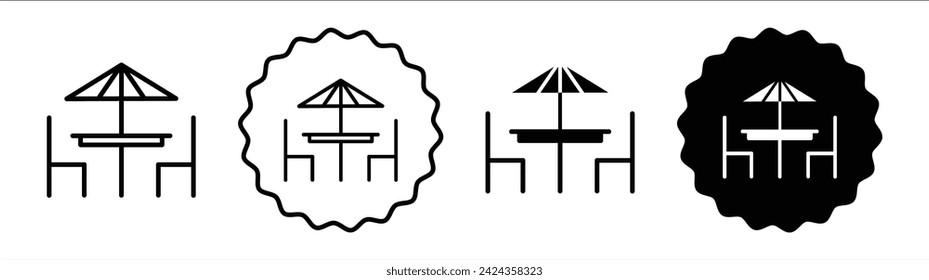 Terrace cafe set in black and white color. Terrace cafe simple flat icon vector
