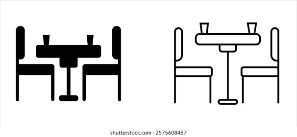 Terrace cafe silhouette line icon, Table and chair vector silhouette design. Terrace cafe icon, vector illustration. Beach side Summer Restaurant, vector illustration. 