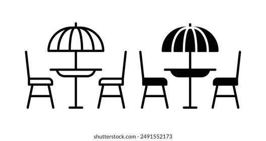 Terrace cafe vector icon set in black color.