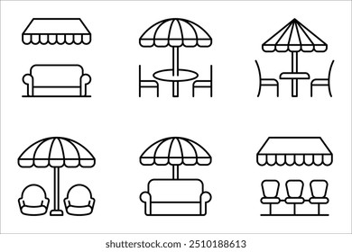 Terrace cafe vector icon set. Rooftop coffee table vector illustration on white background