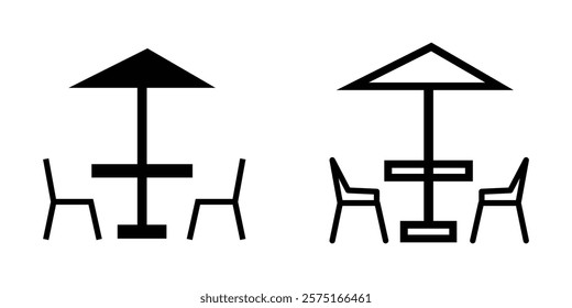 Terrace cafe vector icon set. Rooftop coffee table vector symbol for UI designs. Outdoor garden restaurant table vector icon. Line vector terrace sign, symbol for web and mobile. Design eps 10