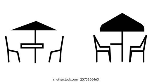 Terrace cafe vector icon set. Rooftop coffee table vector symbol for UI designs. Outdoor garden restaurant table vector icon. Line vector terrace sign, symbol for web and mobile. Design eps 10
