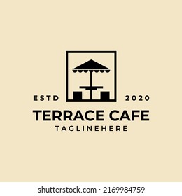 Terrace cafe vintage badge logo vector illustration design