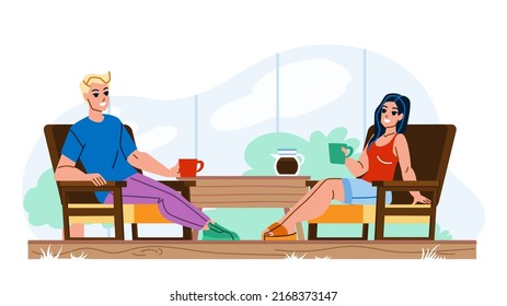 terrace home vector. garden patio, summer house outside furniture, modern exterior, wooden balcony terrace home character. people flat cartoon illustration