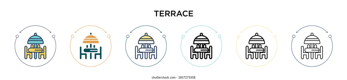 Terrace icon in filled, thin line, outline and stroke style. Vector illustration of two colored and black terrace vector icons designs can be used for mobile, ui, web