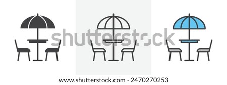 Terrace icon set. Vector symbol of outdoor dining cafe table in rooftop restaurant.