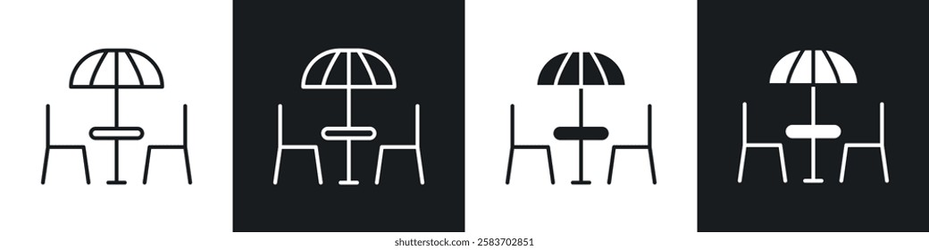 Terrace icons collection in black and white filled and line versions