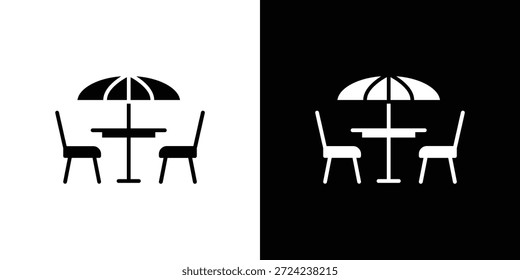Iconos de terraza concepto de Vector plano. Ilustraciones en blanco y negro