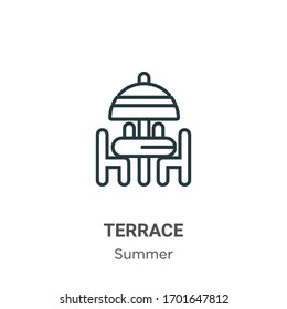 Terrace outline vector icon. Thin line black terrace icon, flat vector simple element illustration from editable summer concept isolated stroke on white background