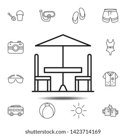 terrace, table, two tables, umbrella icon. Simple thin line, outline vector element of summer icons set for UI and UX, website or mobile application
