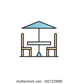 Terrasse, Tisch, zwei Tische, Farbverlauf-Vektorsymbol