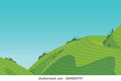 Terraced fields landscape rural pastoral illustration farmland tea garden harvest season poster