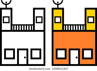 Terraced house icon vector illustration with two variation, no color and with colors, no background, home.