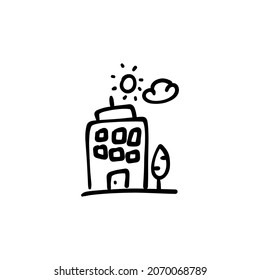 Terraced House Icon In Vector. Logotype - Doodle