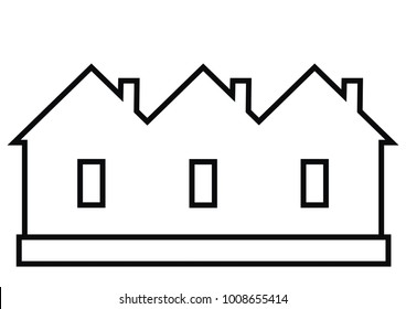 Terraced House, Vector Icon, Black Contour
