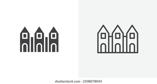Terraced Houses icon in solid and outlined style