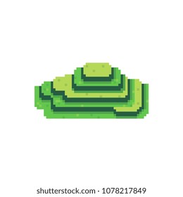 Terraced rice fields to Vietnam pixel art icon. Background element for computer games. 8-bit sprite. Sticker design. Isolated vector illustration.