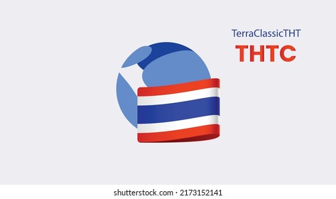 TerraClassicTHT, THTC crypto coin banner. Terra Classic THT, THTC cryptocurrency concept banner background.