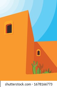 Terracota Mexican House with Cactus