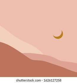 Terracotta abstract modern minimalistic landscape. Digital contemporary art print. Burnt orange trendy warm color palette. Summer illustration, editable vector file