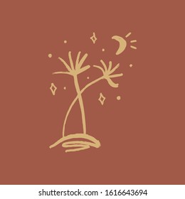 Terracotta Art Print Abstract Palm Modern Handdrawn Abstraction Poster Contemporary Burnt Orange Color Vector Illustration Clipart