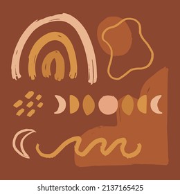 Terracotta boho rainbow meditation wall art vector illustration