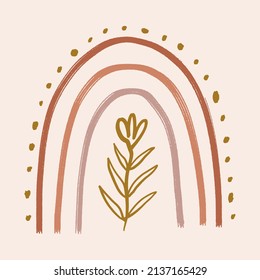 Terracotta boho rainbow meditation wall art vector illustration