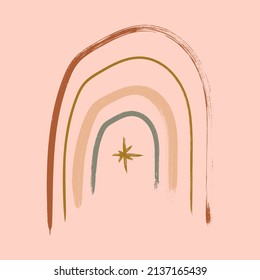 Terracotta boho rainbow meditation wall art vector illustration