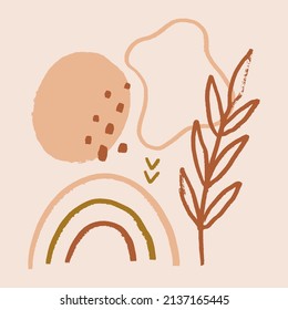 Terracotta boho rainbow meditation wall art vector illustration