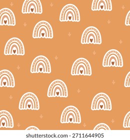 Terracotta boho sticker rainbow pattern with warm rustic tones seamless