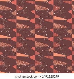 Terracotta colors waves and stars seamless pattern for background, wrap, fabric, textile, wrap, surface, web and print design. Nostalgic vintage style vector repeatable motif.