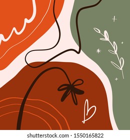 Terracotta Floral Art Print Abstract Modern Digital Painting Fashion Scandinavian Style Abstraction Poster Contemporary Print Burnt Orange Vector Illustration Clipart