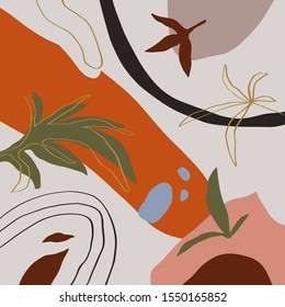 Terracotta Floral Art Print Abstract Modern Digital Painting Fashion Scandinavian Style Abstraction Poster Contemporary Print Burnt Orange Vector Illustration Clipart