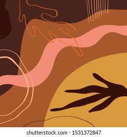 Terracotta Floral Line Art Abstract Modern Digital Painting Fashion Scandinavian Style Color Liquid Shapes Abstraction Poster Contemporary Print Burnt Orange Vector Illustration Clipart