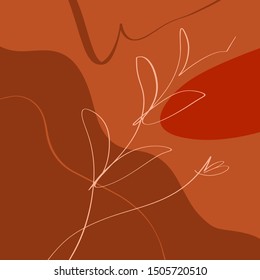 Terracotta Floral Line Art Print Abstract Modern Digital Painting Fashion Scandinavian Style Color Liquid Shapes Abstraction Poster Contemporary Print Burnt Orange Vector Illustration Clipart