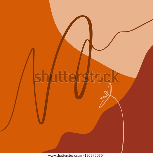 Terracotta Floral Line Art Print Abstract Modern Digital Painting Fashion Scandinavian Style Color Liquid Shapes Abstraction Poster Contemporary Print Burnt Orange Vector Illustration Clipart